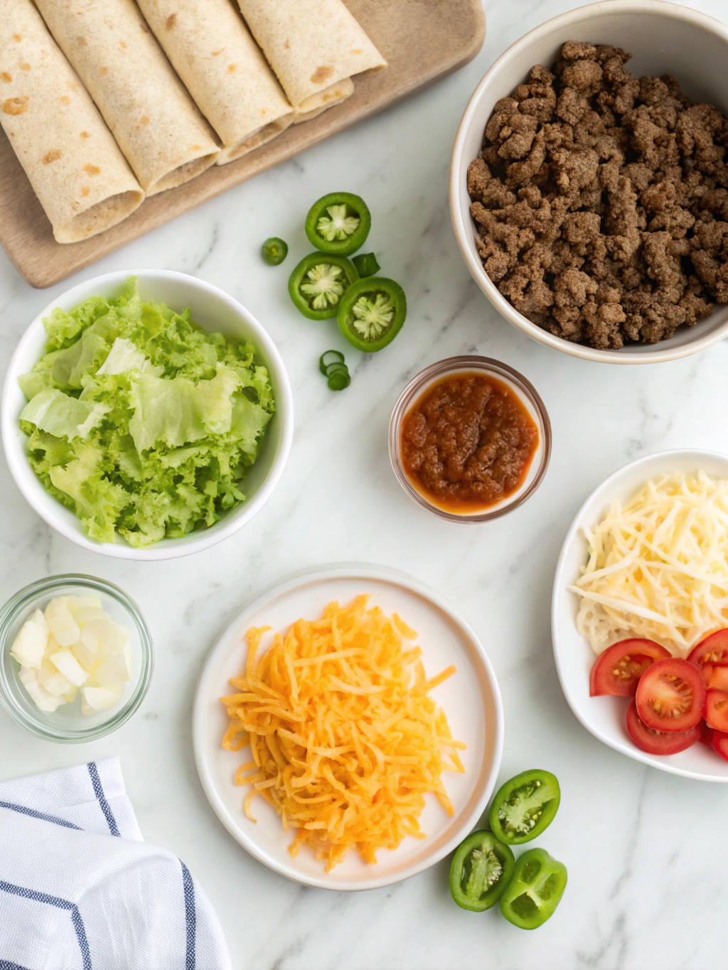 Cheesy Taco Egg Rolls ingredients 1 2