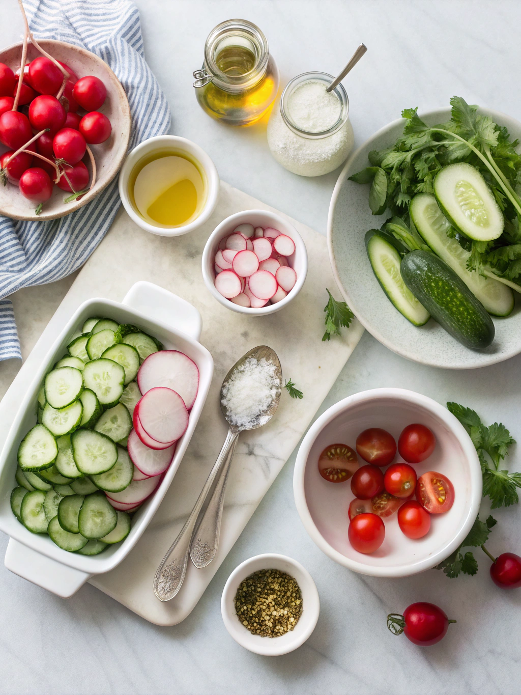 Fresh Cucumber Radish Salad ingredients 1 2