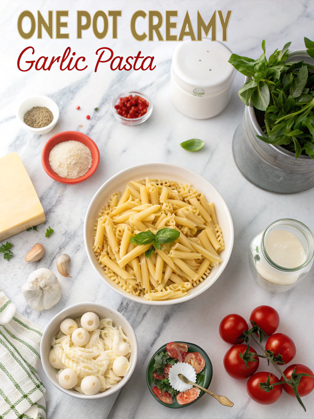 One Pot Creamy Garlic Pasta ingredients 1 3